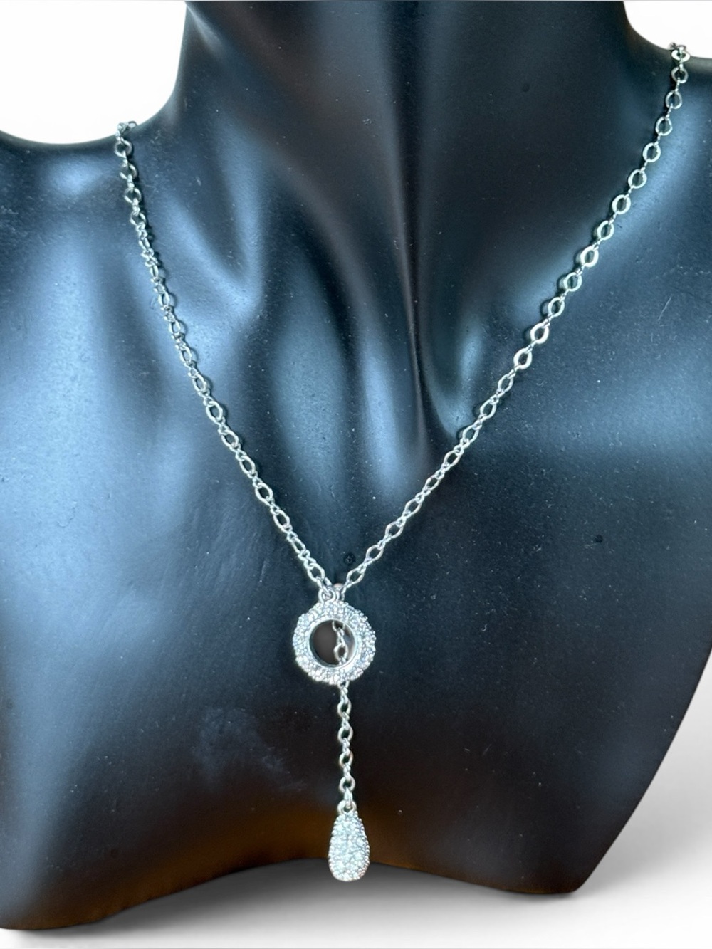 Lia Sophia Silver Tone Rhinestone Y-drop Adjustable Necklace